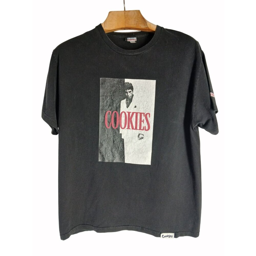 Vintage Cookies Scarface Black Graphic T Shirt Size L Tony Montana Universal Mov